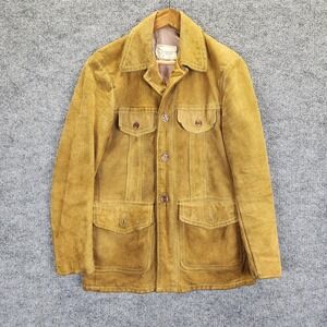 Vintage Simpsons Suede Jacket Mens 40 Brown Leather Utility Coat Made Canada 70s